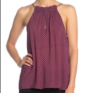 Splendid Tank Swing Sleeveless Halter Keyhole Neck Smocked Red White Navy XL NWT